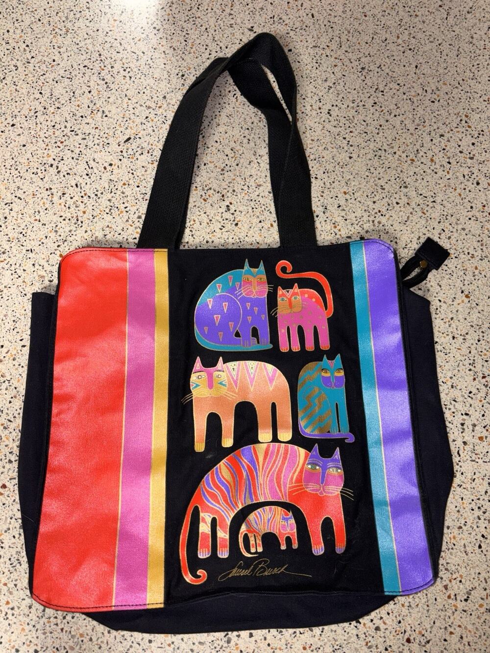 Laurel Burch Feline Friends Large Embellished Cotton Canvas Tote